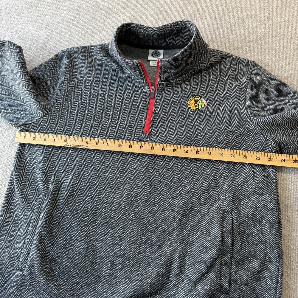 Chicago Blackhawks Men's 1/4 Zip Pullover Fleece Herringbone Gray Size XL - Picture 4 of 8